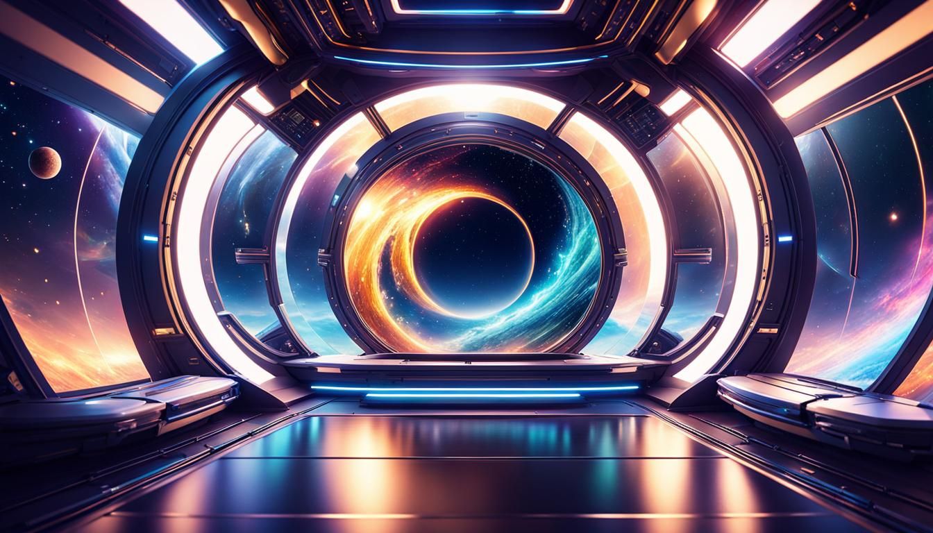 Luminescent Spaceship Interior Looking Out Into Space