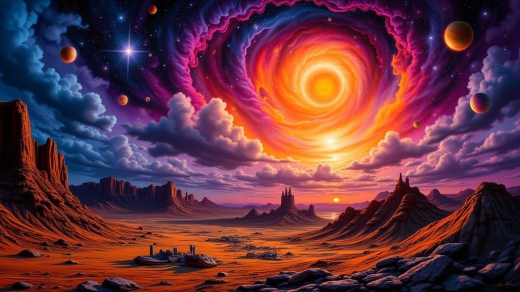 Airbrushed Nebula and Desert Planet Motorcycle Art