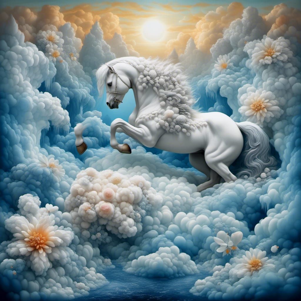 <lora:Cloud Animals:1.0> Quilted Scenes, Mystic Magic Style, Clean Oil Painted Airbrush