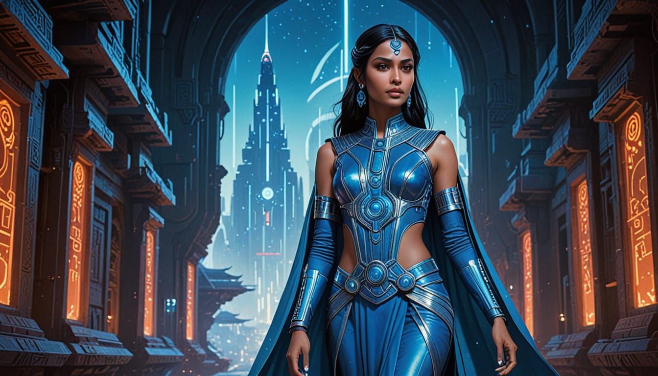 Surreal Fusion of Ancient and Futuristic India in Neon-Lit C...