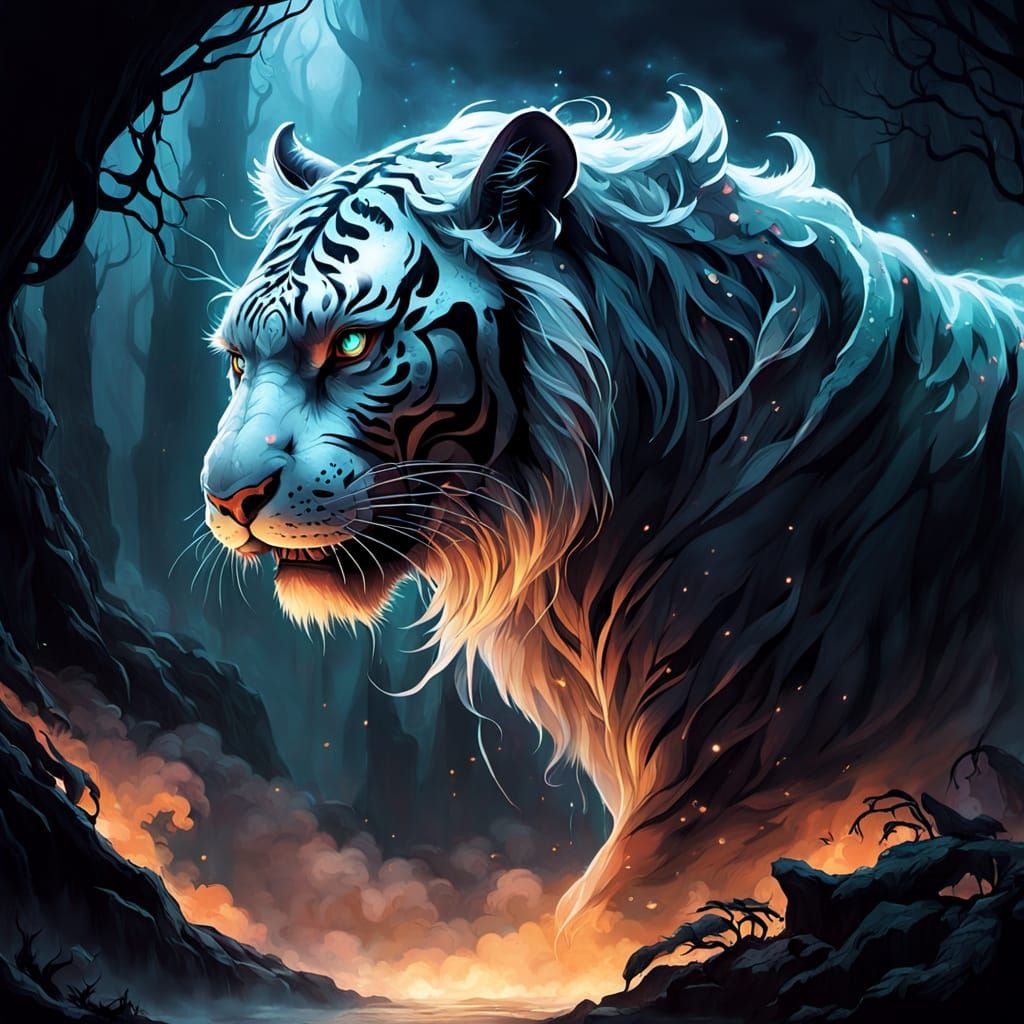 Ethereal Anime Tiger with Piercing Eyes in Majestic Pose