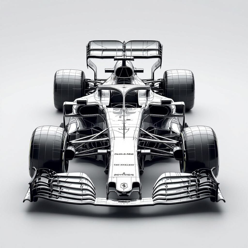 Ferrari F1 Wireframe CAD Drawing in Black and White