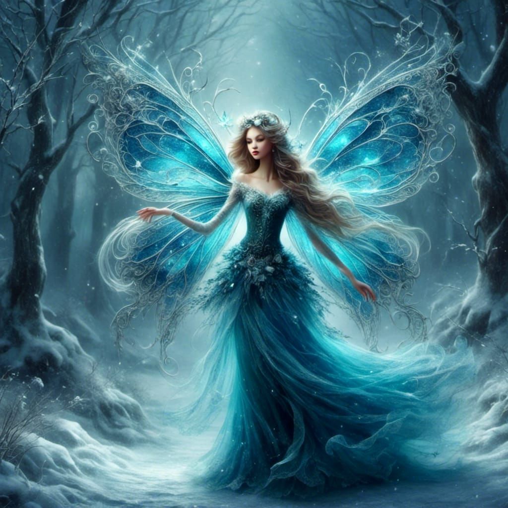 Ethereal Fairy in Winter Landscape