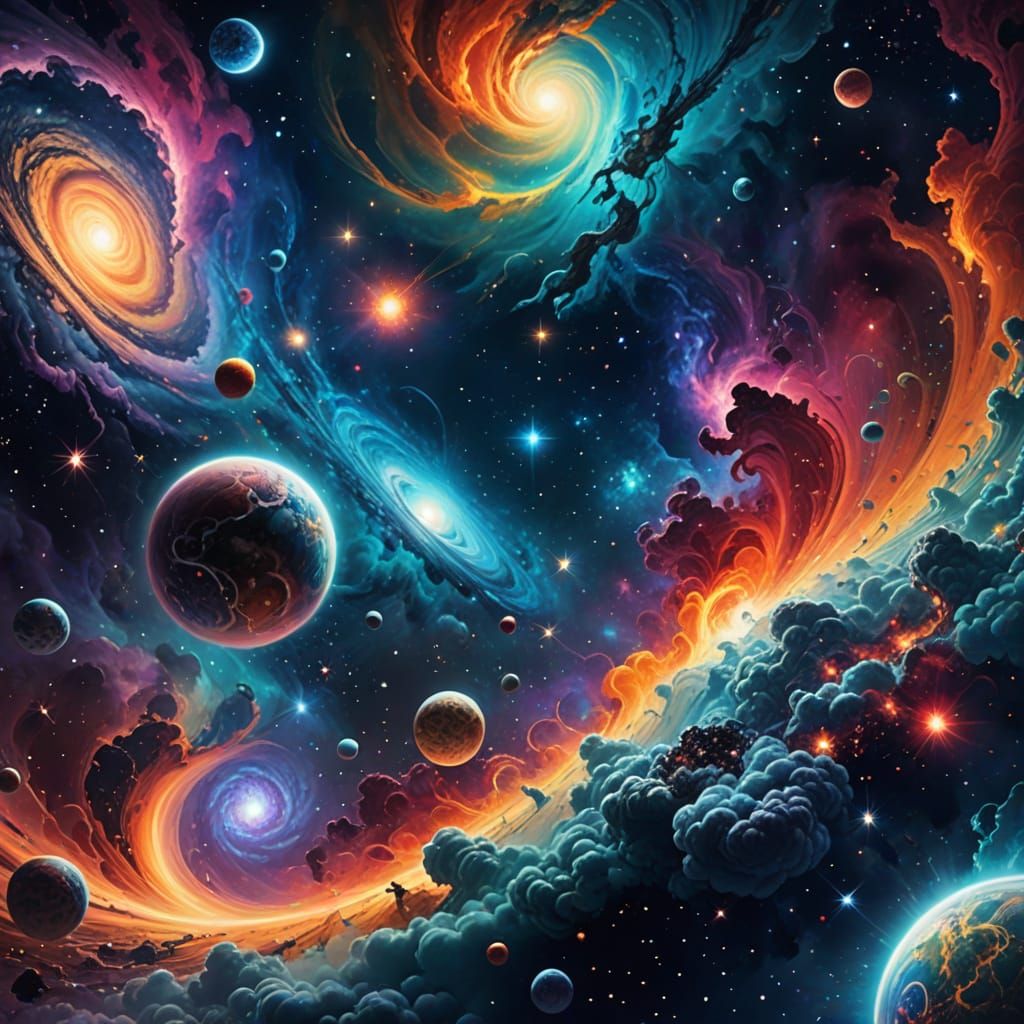 Cosmic Dreamscape in Vibrant, Abstract Galaxy Style