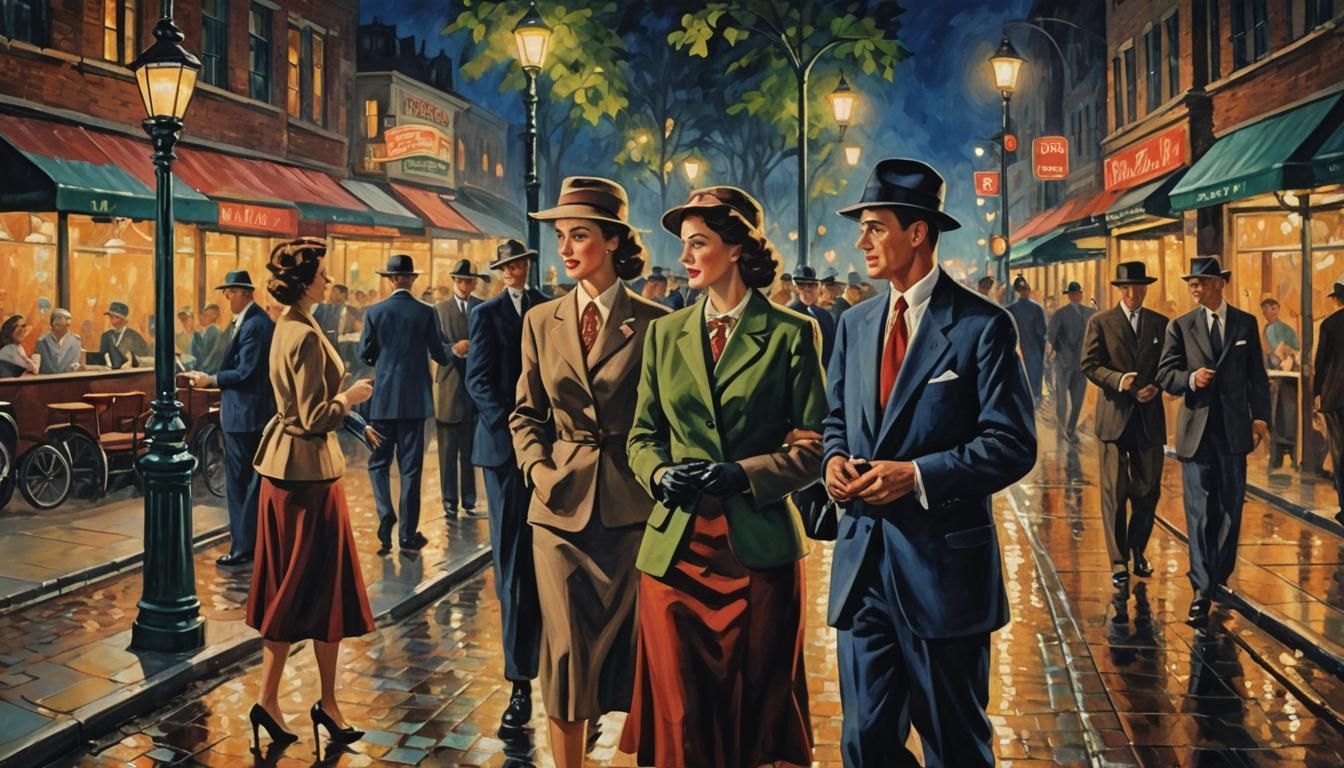 ''A PLEASANT EVENING'' Retro 50's Scene Artwork (Image 50)
