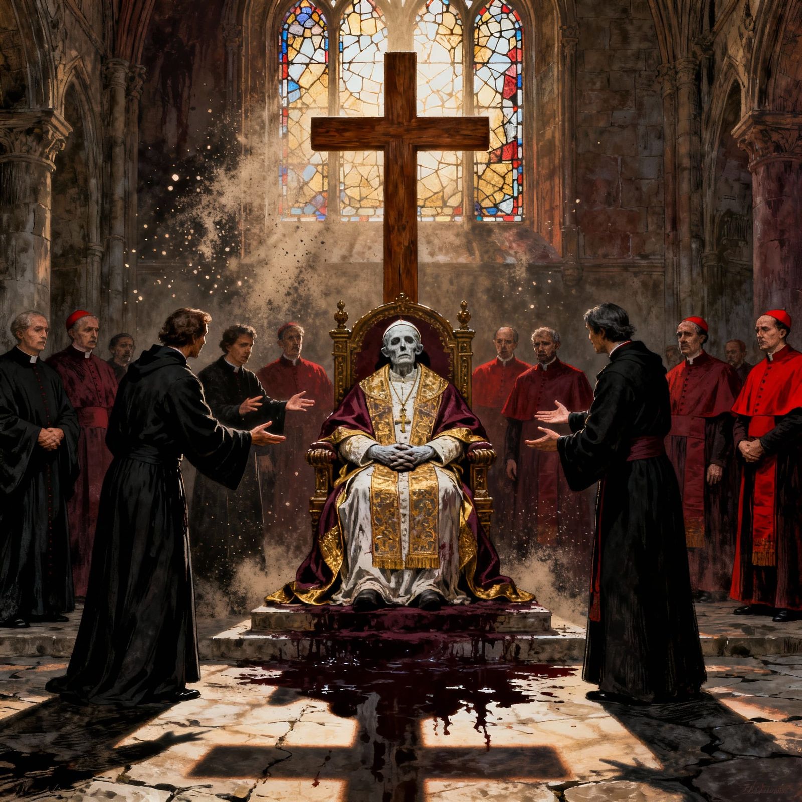 Deceased Pope on Throne During Church Trial, Gustave Doré St...