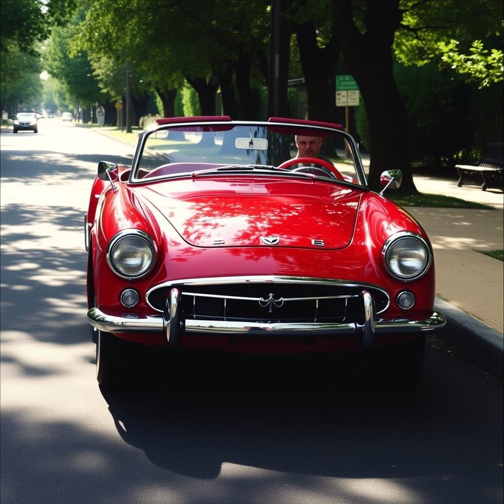 Classic Red Convertible in Motion
