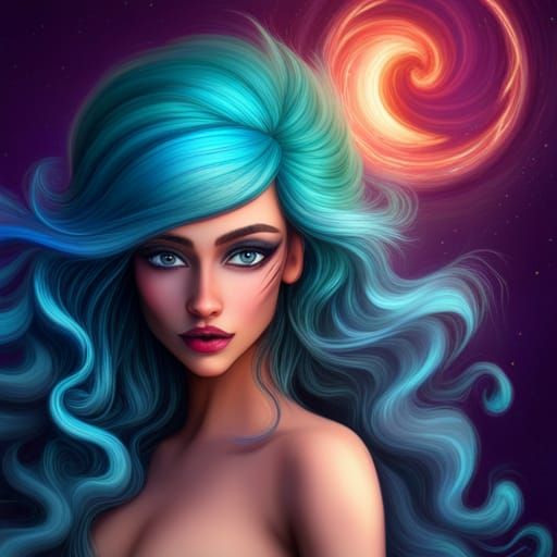 Gypsy Girl with Blue Hair, 3D Digital Art