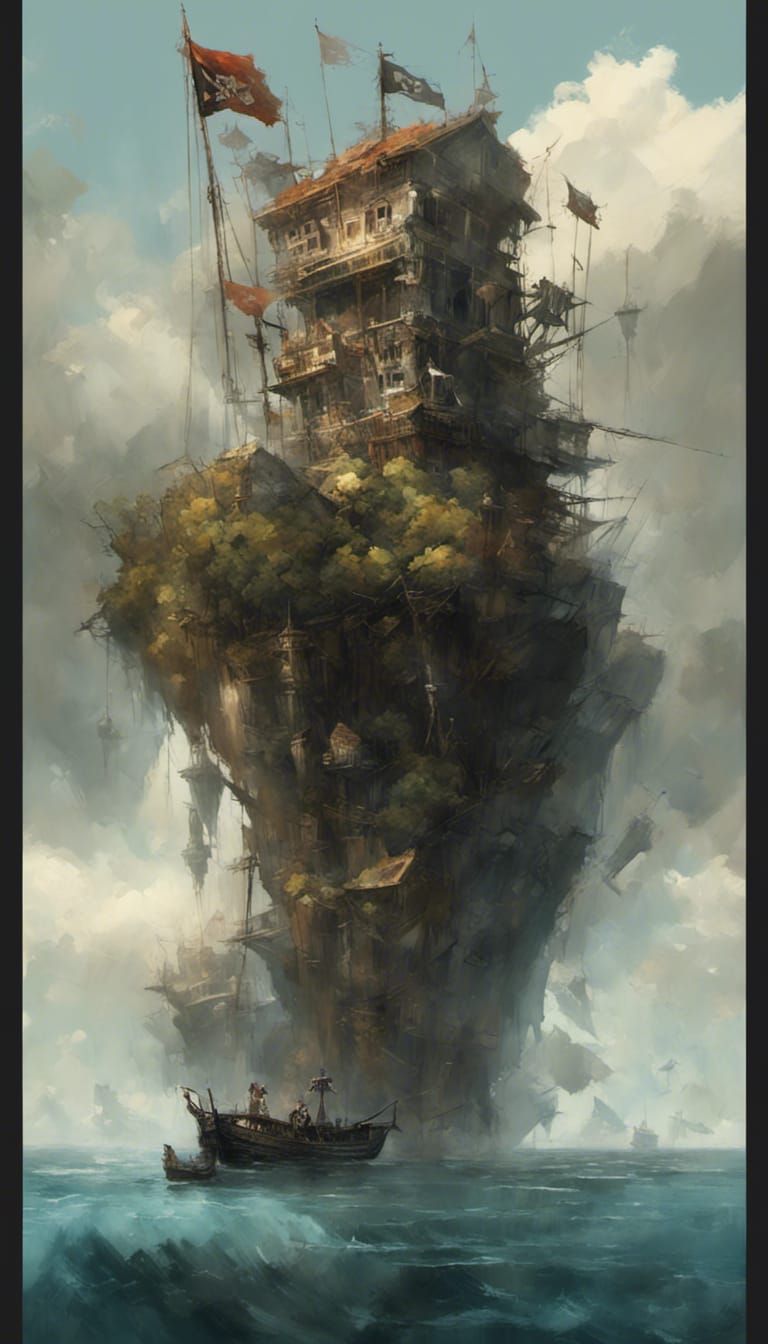 Floating Pirate Skull Island Hideout in the Sky