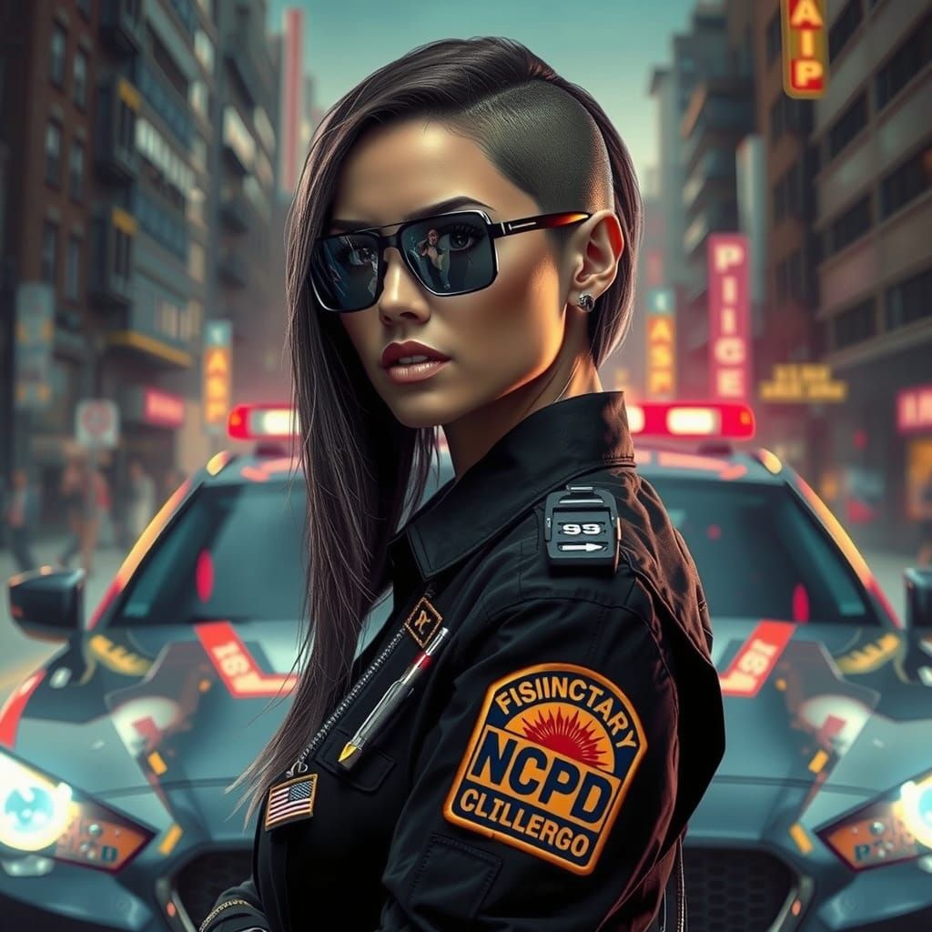 Cyberpunk Police Officer in Neon City