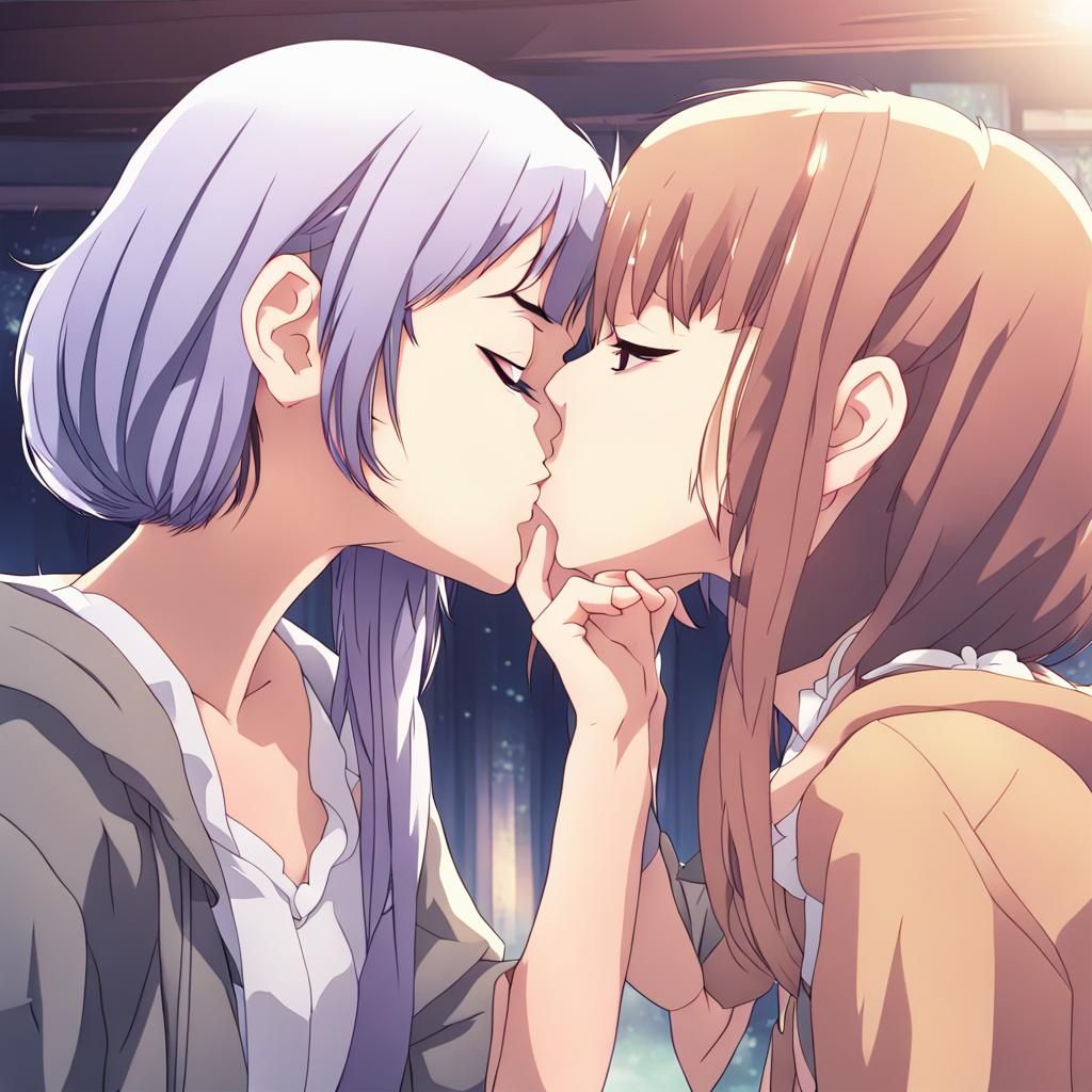 Anime-Style Image of Two Girls Kissing