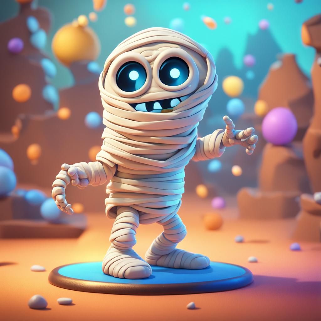 Adorable Cartoon Mummy in Pixar Style