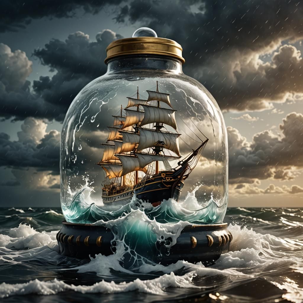Ship in a Bottle Amidst Stormy Seas