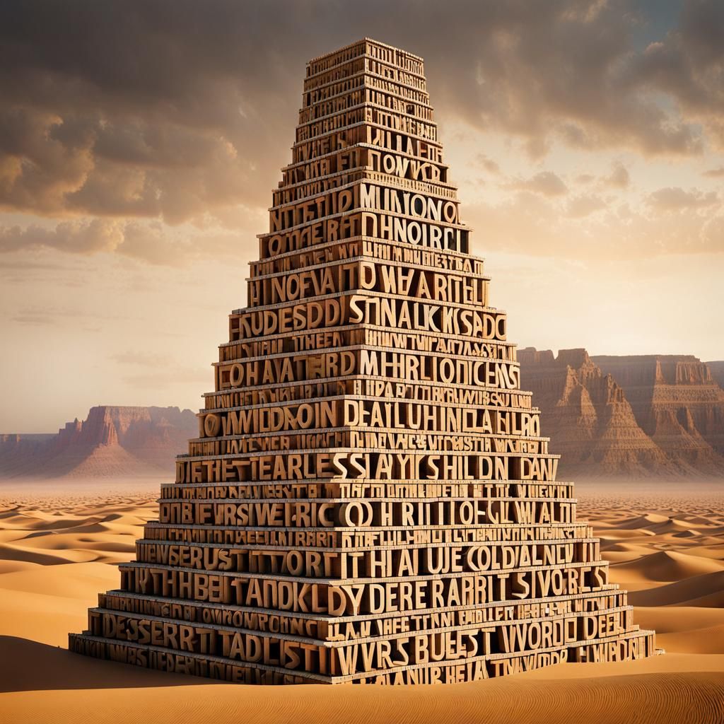 Tower of Babel Word Sculpture in Desert