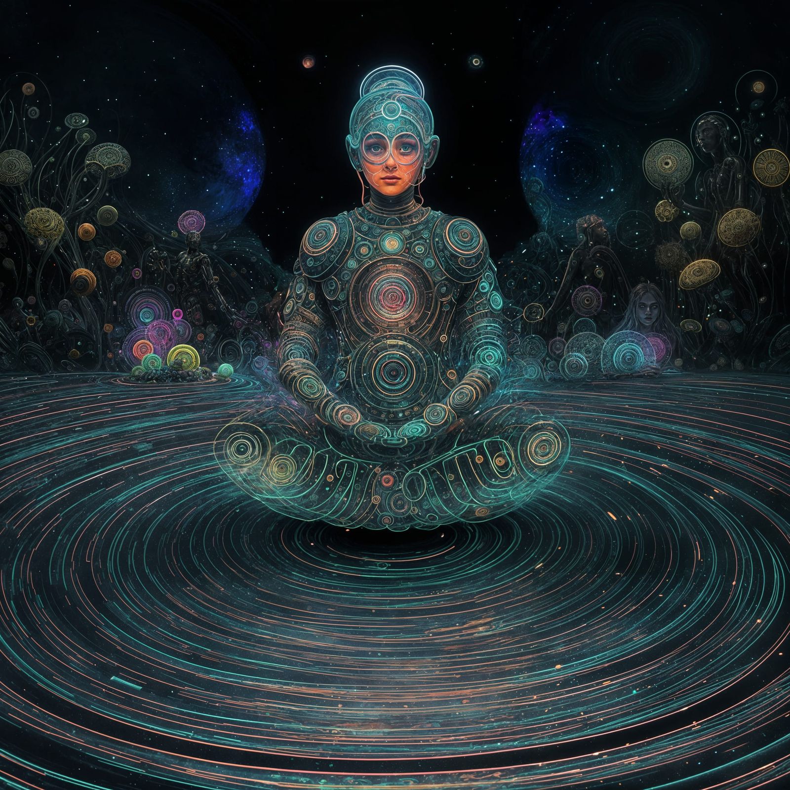 Meditating Ghost in Concentric Rings, Pop Art Surrealism