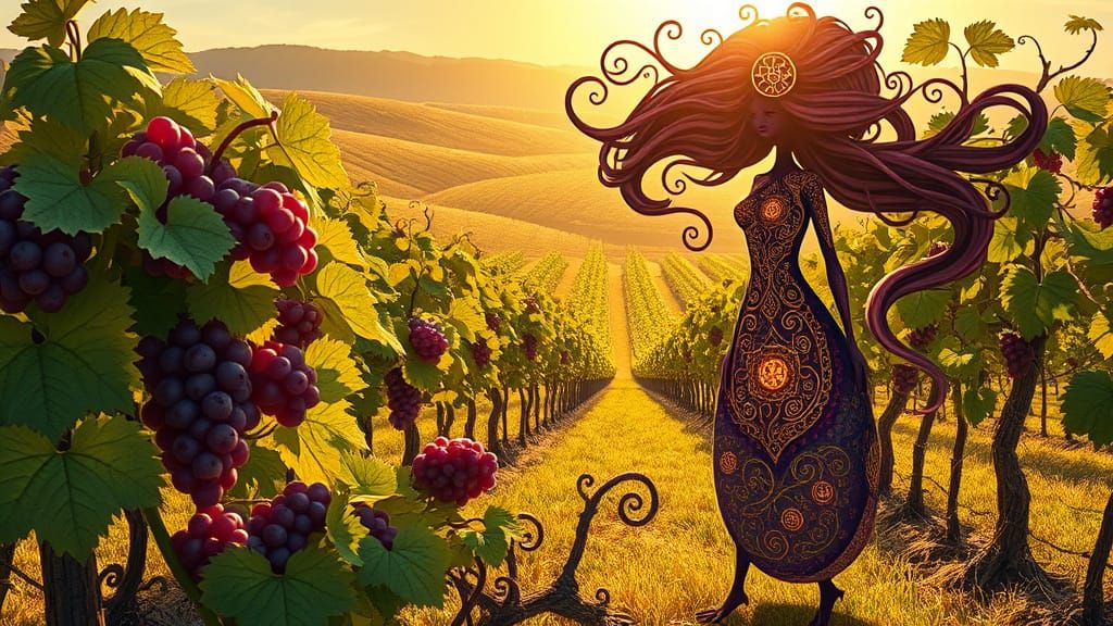 Whimsical Grape Creatures Tend to Lush Vineyard