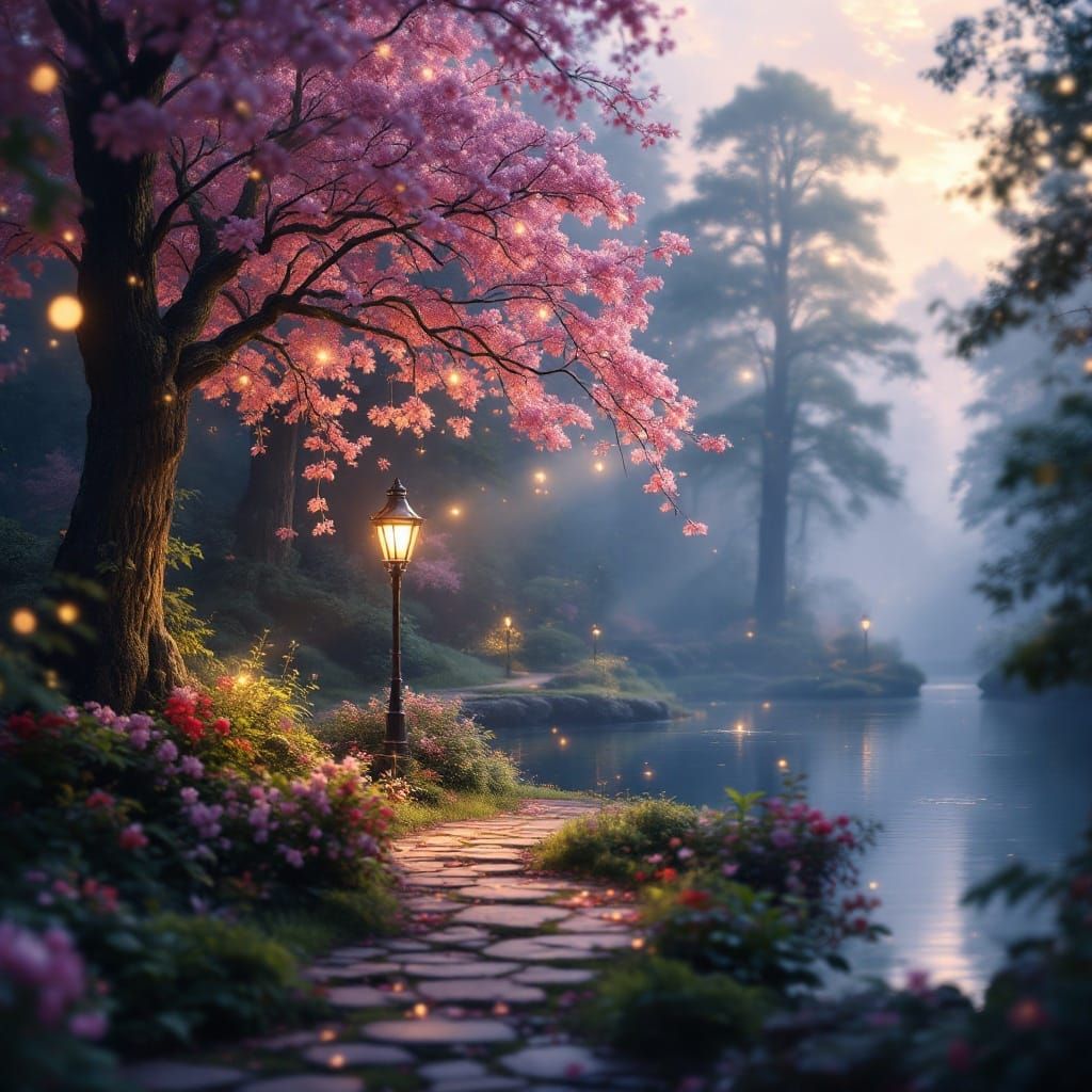 Ethereal Fantasy Scene with Bokeh and Natural Light