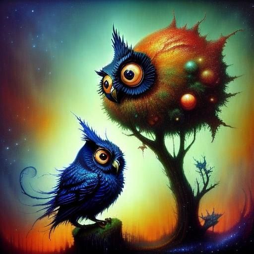 Magical Fluffy Baby Owl in Fantasy Art Style