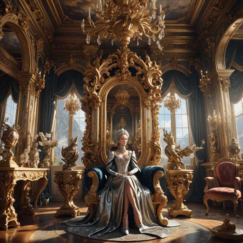 Queen in Baroque Room with Dream Landscape
