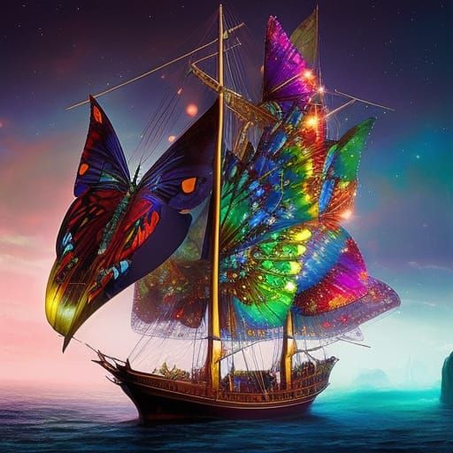 Enchanted Pirate Ship with Butterfly Sails