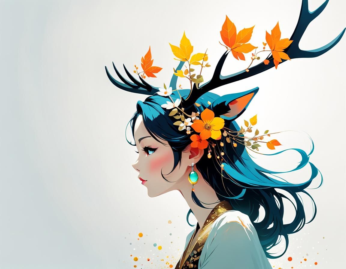 Anime Deer Princess Portrait in Digital Illustration