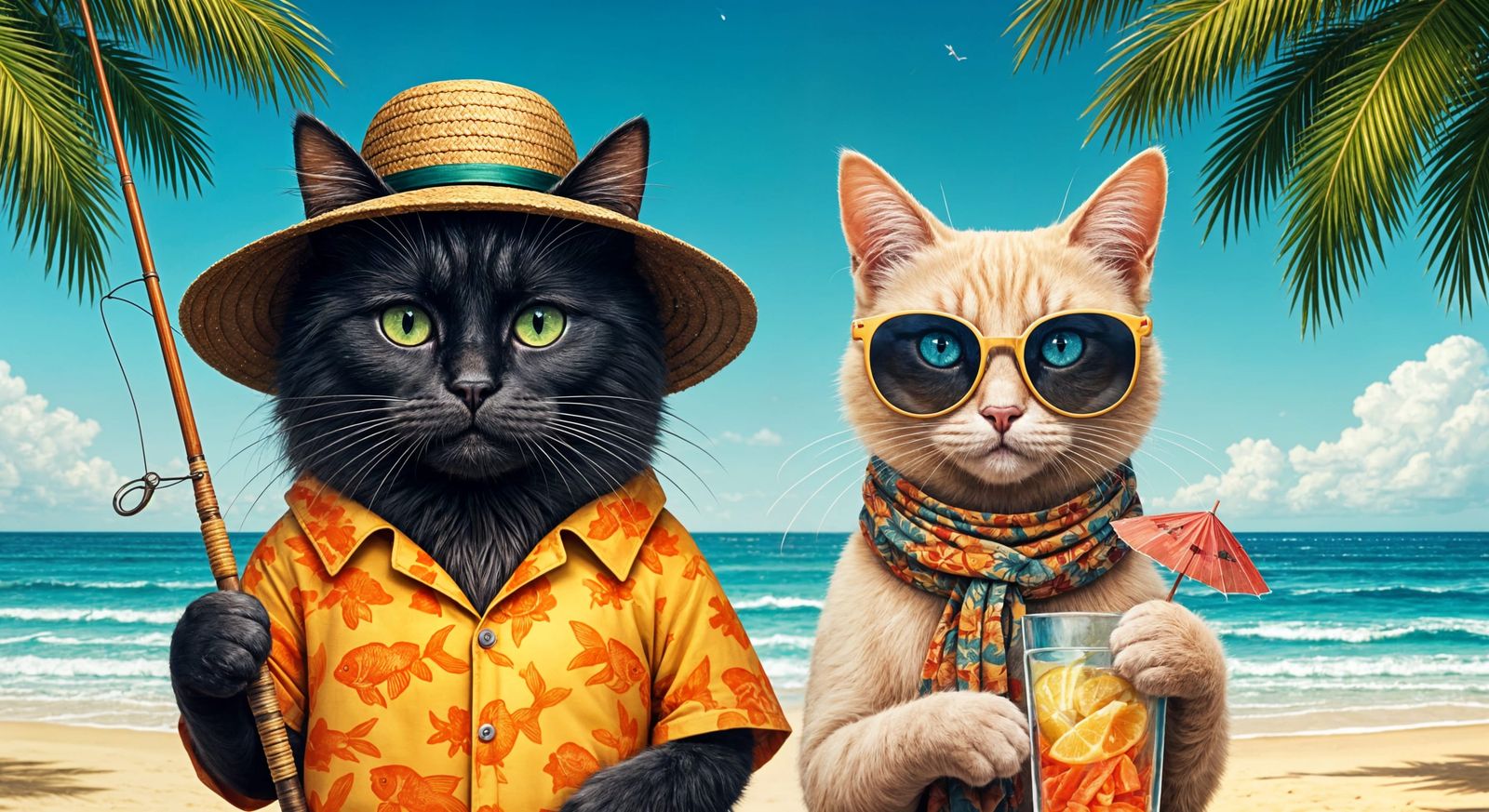 Adorable Cats Soak Up the Sun on a Tropical Beach