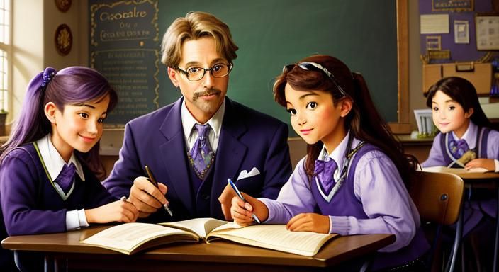 Lavender Classroom Scene in Light Academia Style