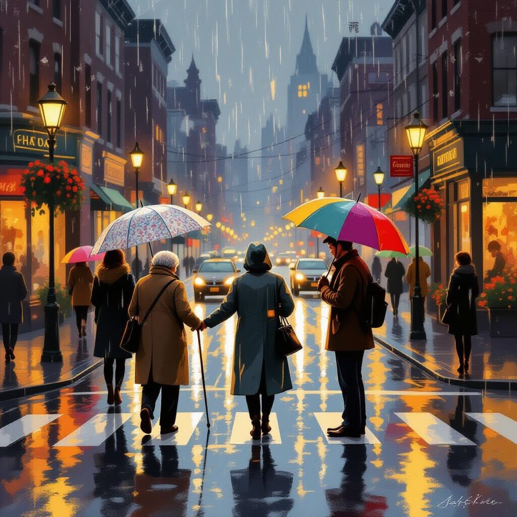 Kindness in Rainy City: Rockwell, Potter, Shinkai Style