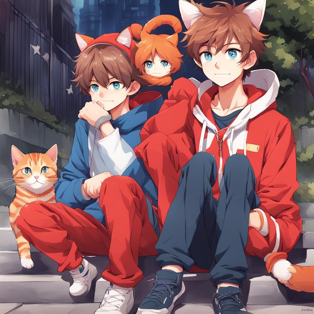 Anime Boy with Cat Features and Companion