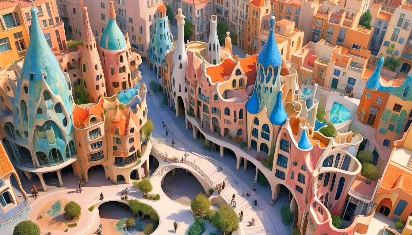 Surreal Gaudi-Inspired Street Scene