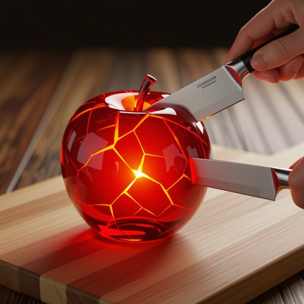 Glowing Lava Glass Apple About to be Cut