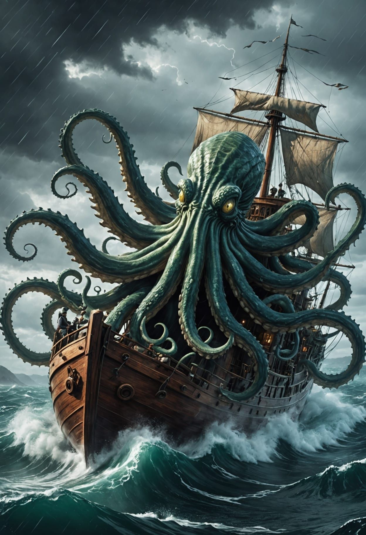 Majestic Ocean Monster Battles Damaged Vessel in Turbulent S...