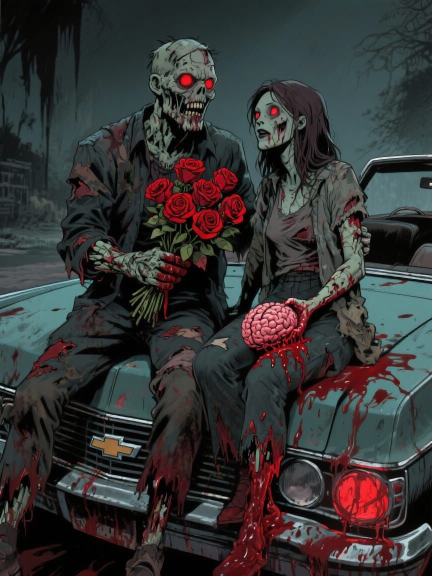 Zombie Couple's Macabre Romance in Graphic Novel Horror Art