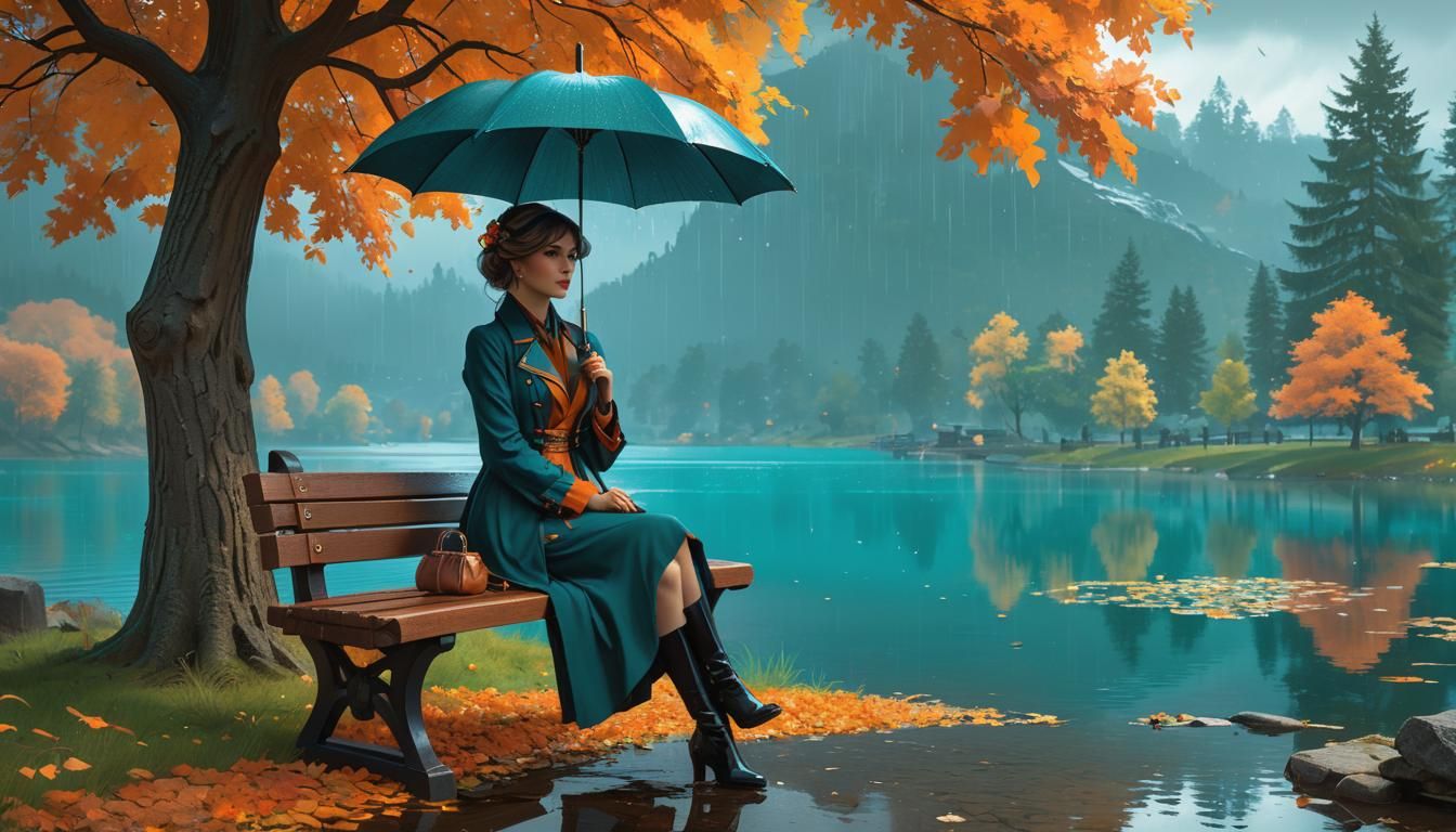 Rainy Autumn Day by the Lake