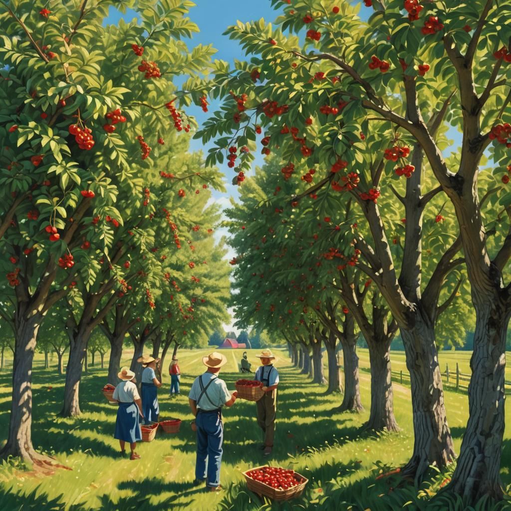 Cherry Harvest in Door County: A Regionalist Painting