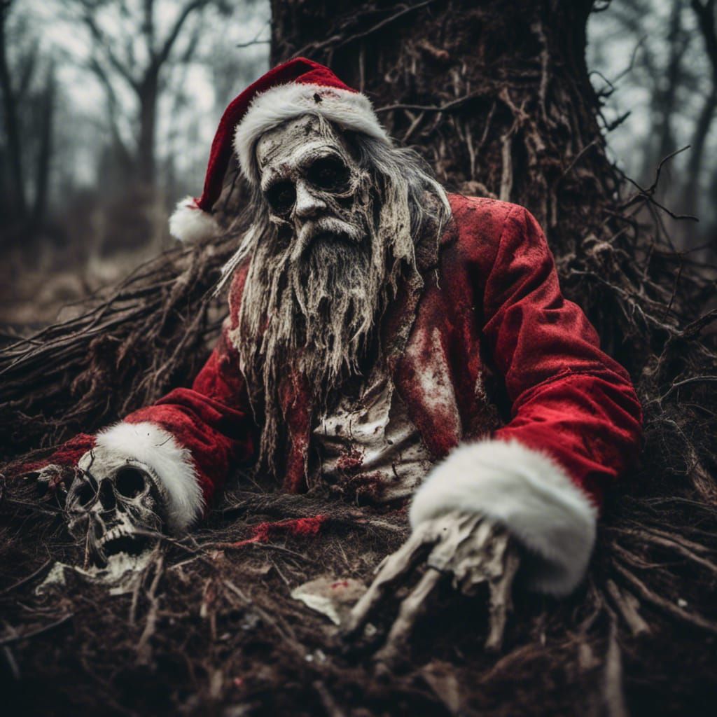 Decaying Santa Claus with Dead Christmas Tree