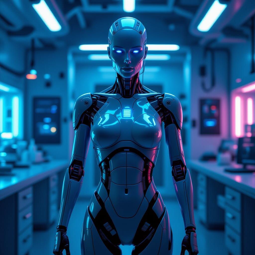 Android in Cyberpunk Lab: A 3D Render