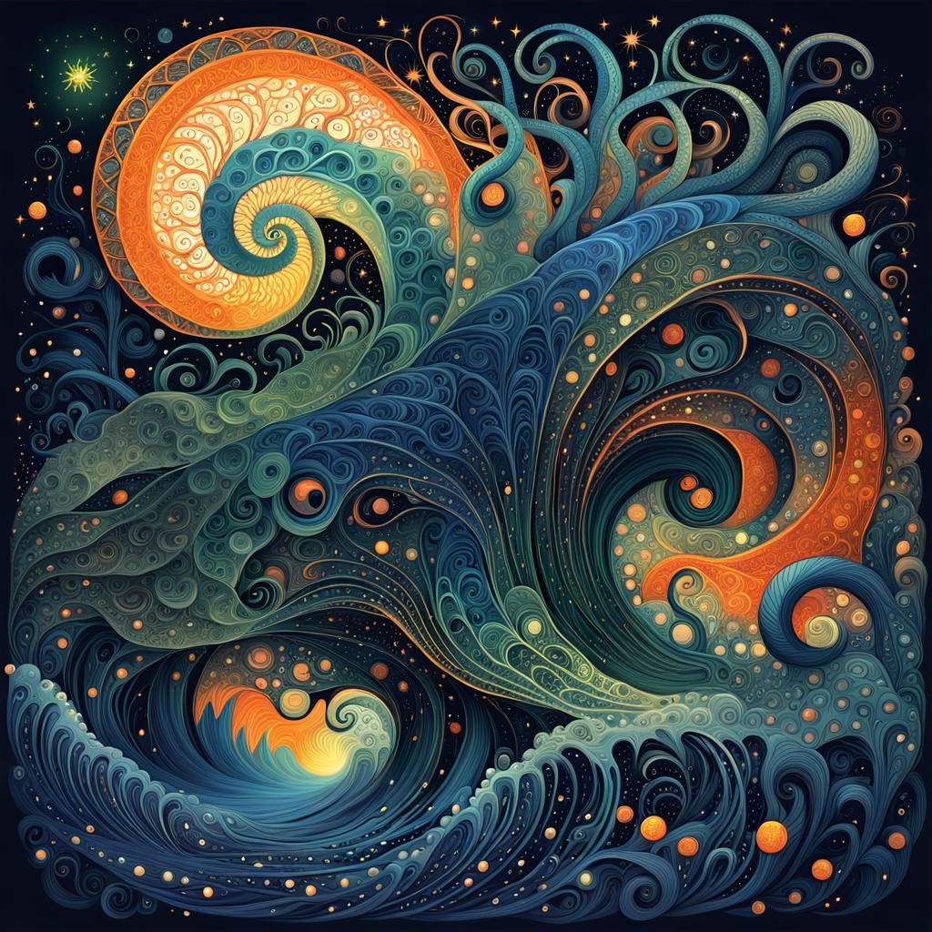 Abstract bioluminescent (iridescent:1.6)old-god.Prussian-blu...