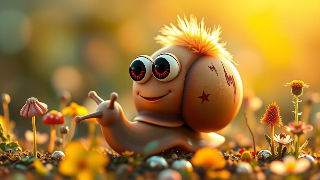 Whimsical Snail Character in 3D Animation Style