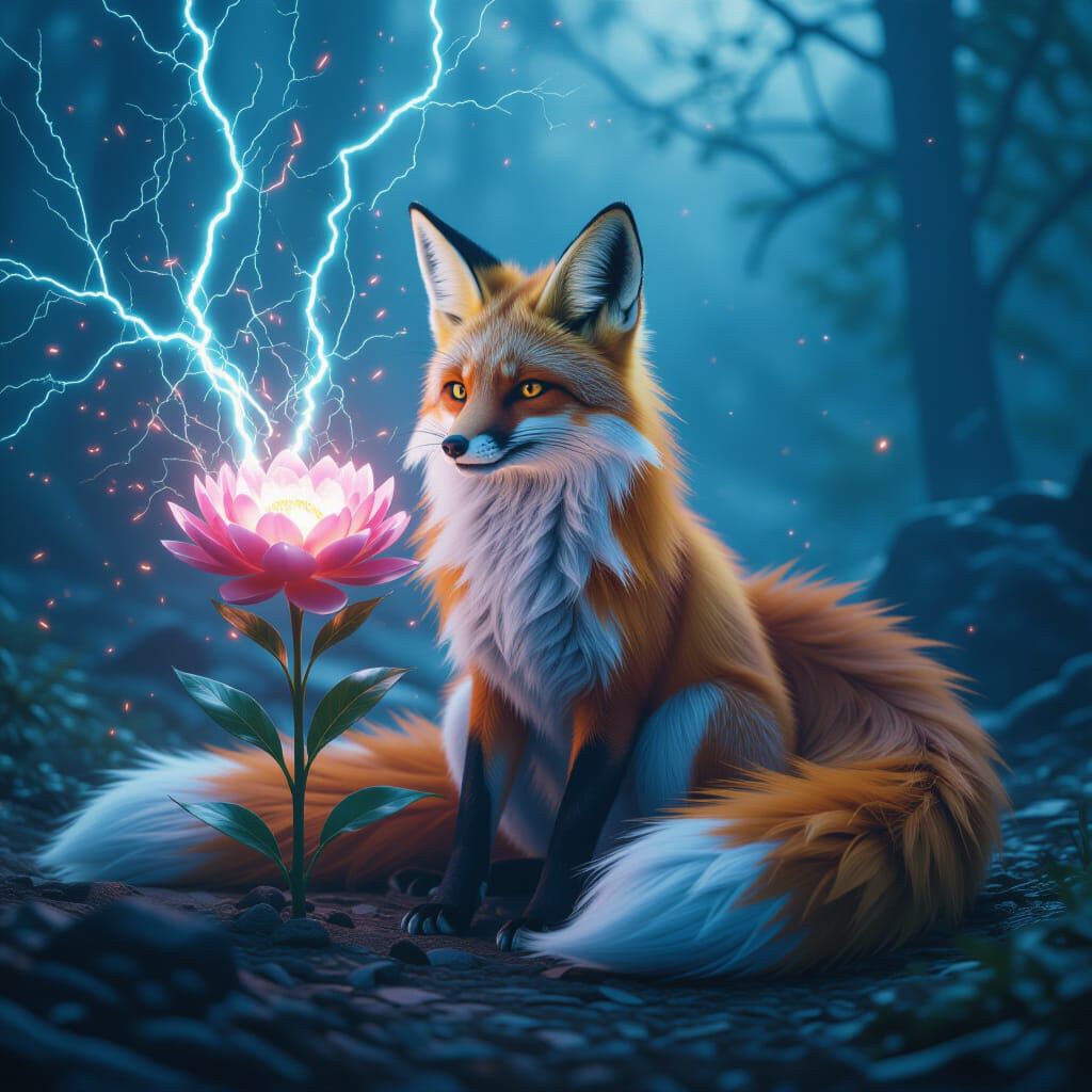Electric Nine-Tailed Fox Summons Blooming Flower