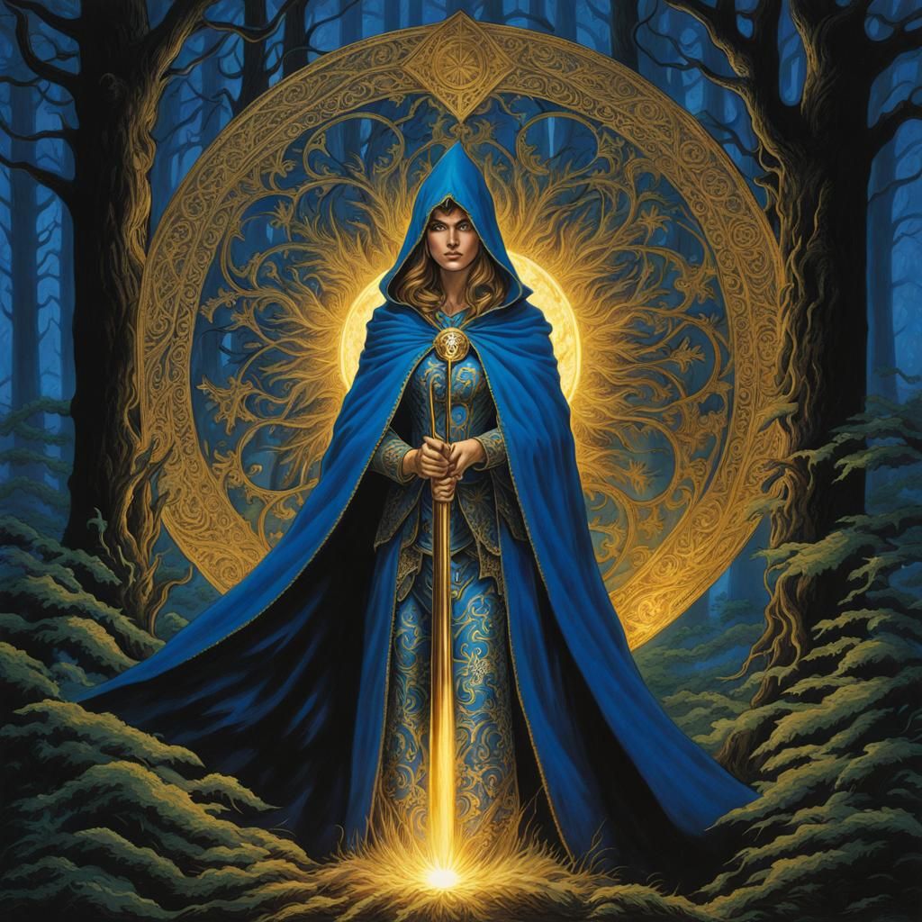 Mystical Wizardess Amidst Enchanted Forest