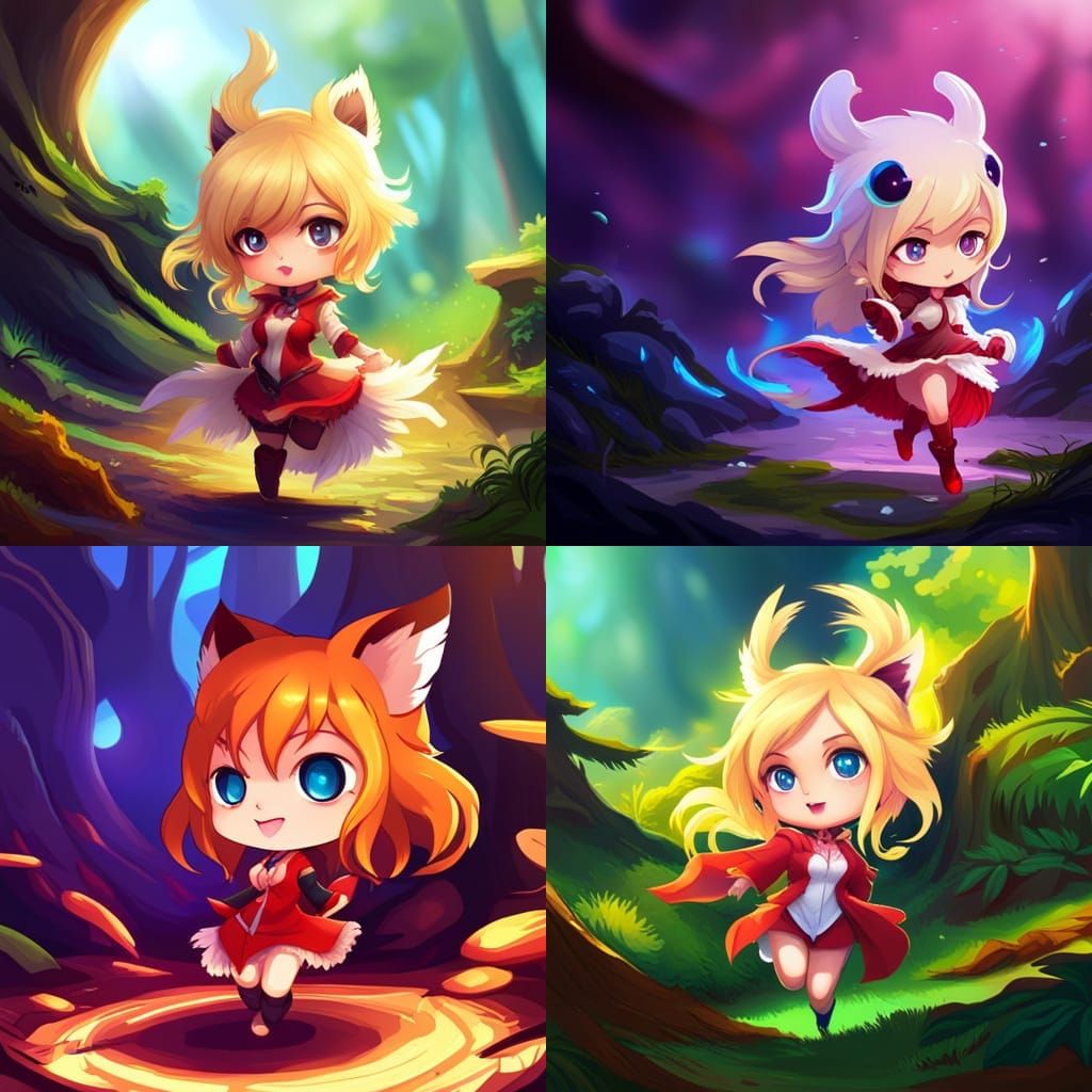 Chibi Ahri in a forest