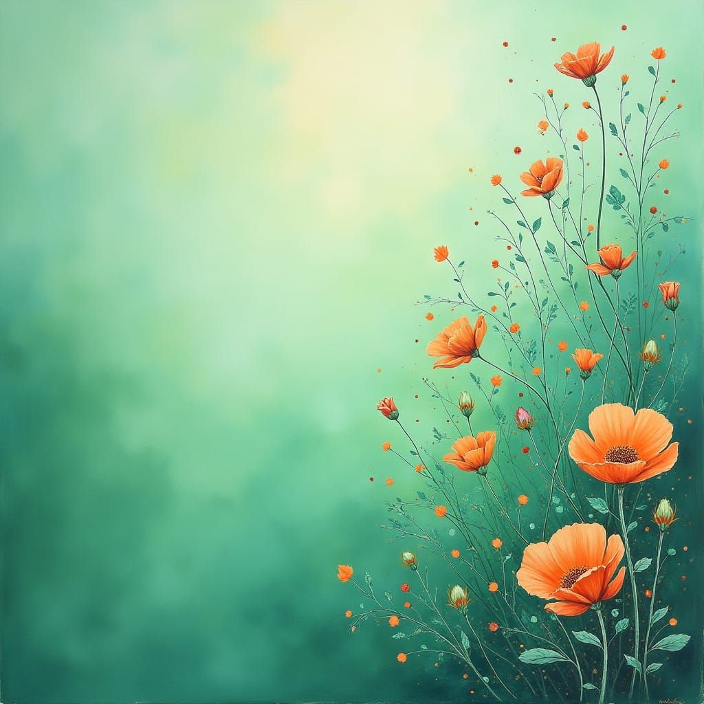 Soft Ombre Green Background with Intricate Floral Pattern