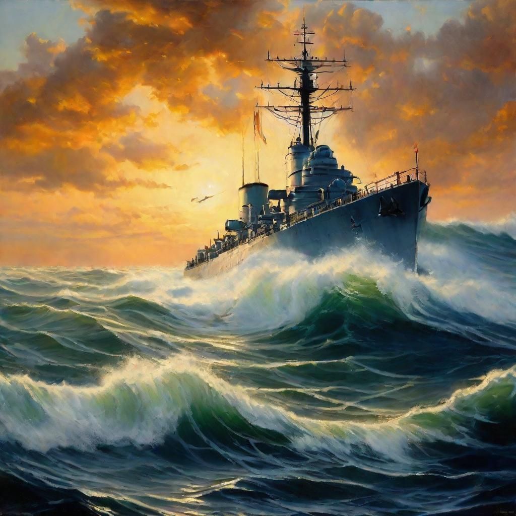 WWII Destroyer Hunting Submarine: James Gurney Style