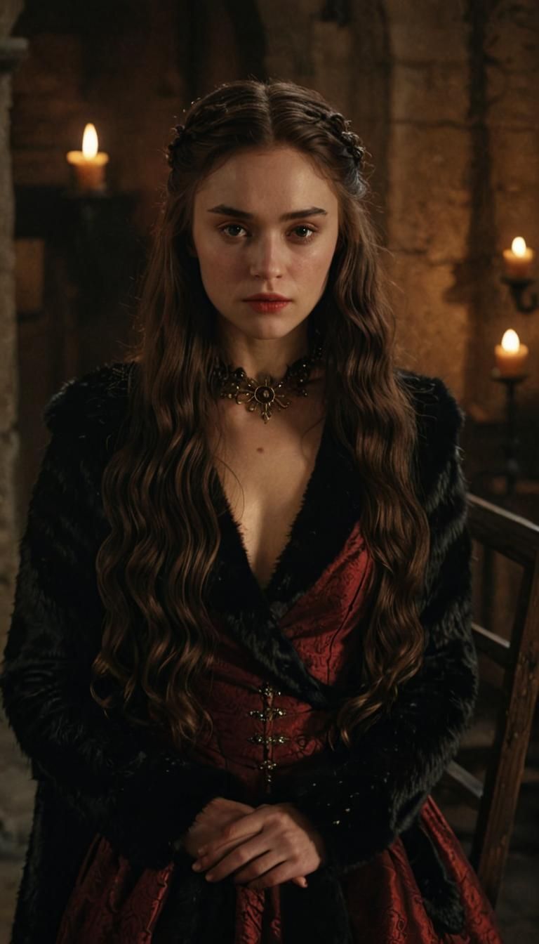 Beautiful Lady in Luxurious Medieval Game of Thrones Room