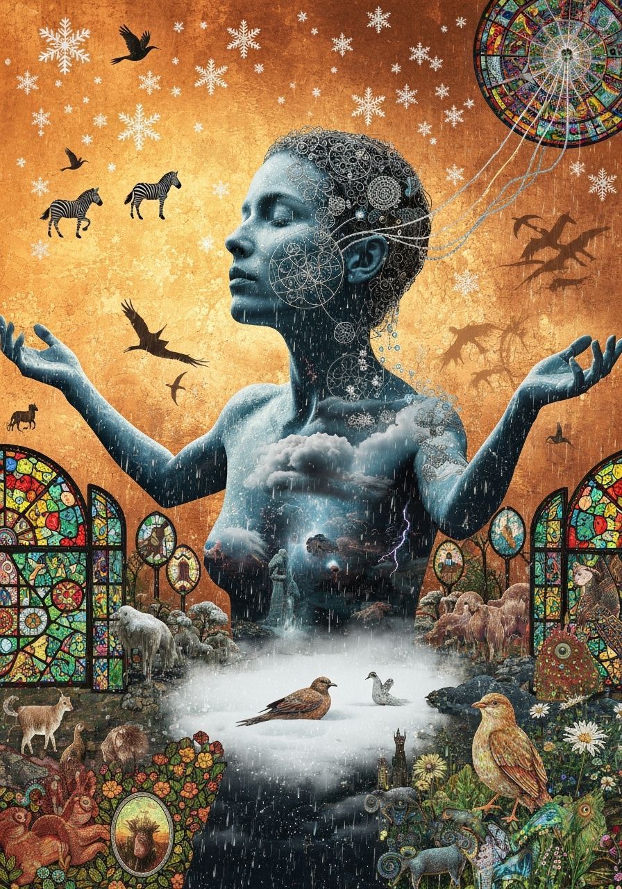 Mystical Shaman in Bioluminescent Frozen Oasis