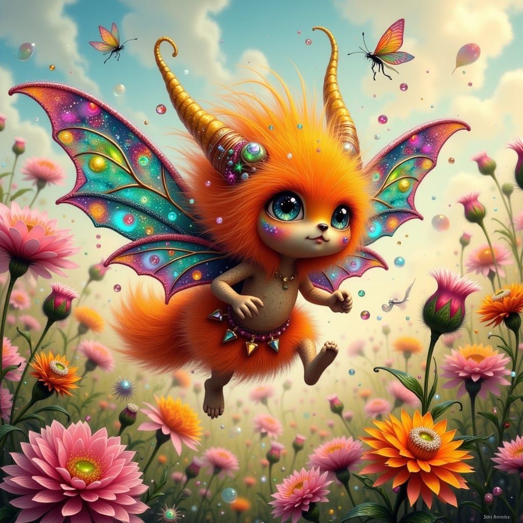 Whimsical Fairy Punk Fae with Gemstone-Encrusted, Fluffy Gin...