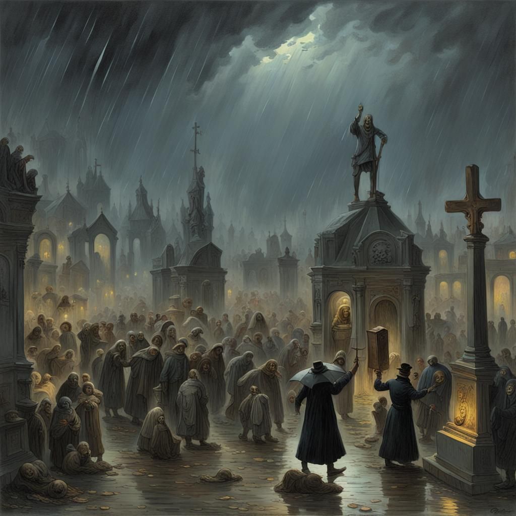 Carnival and Cemetery Split Scene in Horror Style