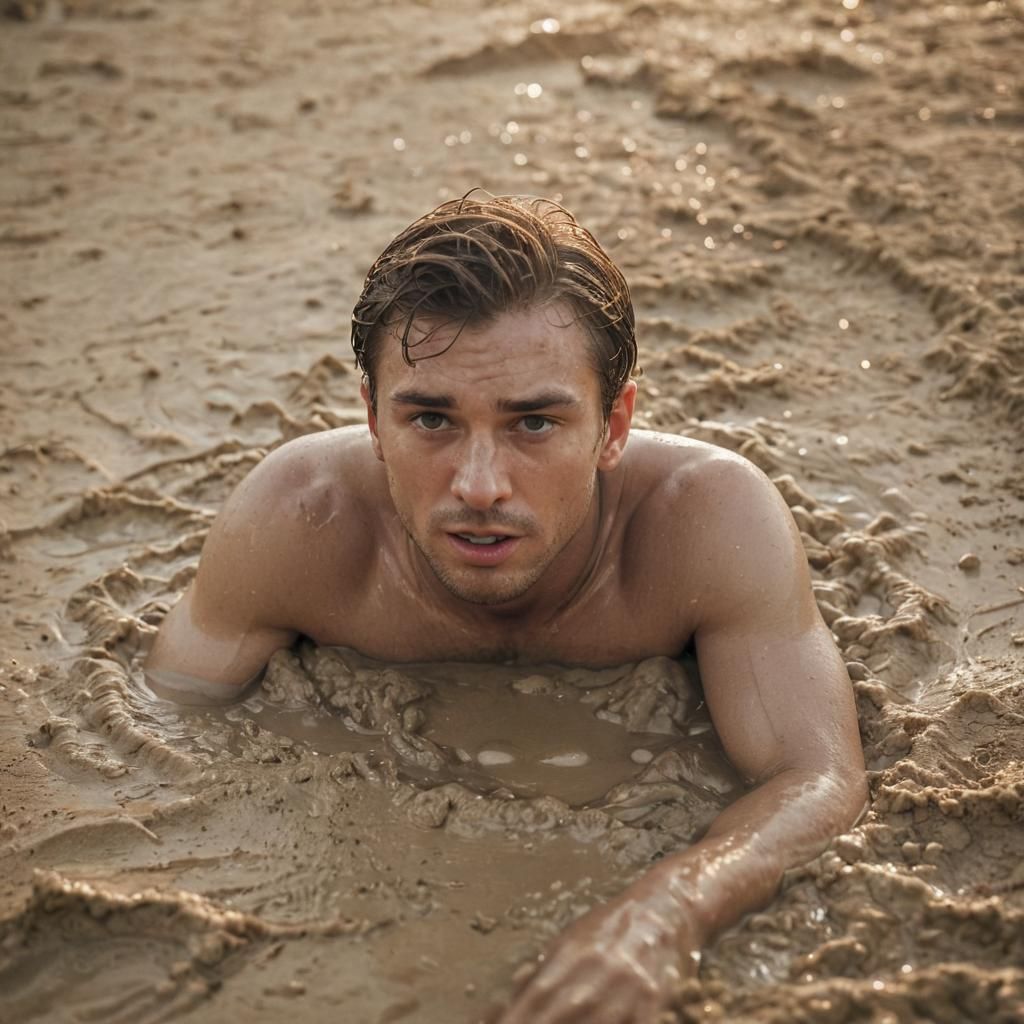 Man Sinking in Quicksand: Cinematic Close-Up
