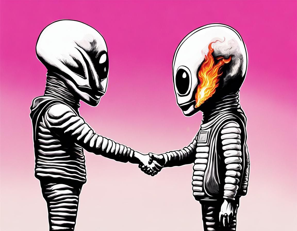 Burning Handshake: Surreal Pink Floyd Inspired Art